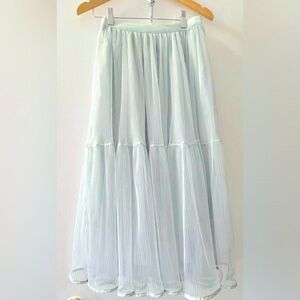 Solid Mint Green Color Elastic Skirt Midi A-line Skirt
